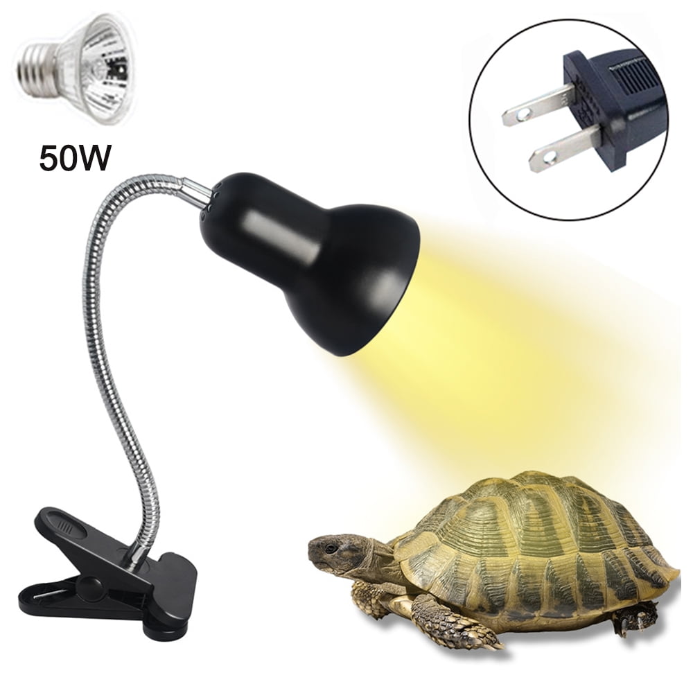 50W Reptile Heat Lamp Set of 2 Bulbs Clamp Lamp for Aquarium Adjustable Light and Temperature with Holder UVA UVB Bulb for Lizard Turtle Snake Amphibian Basking Spot Lamp with 360°Rotatable Clip 