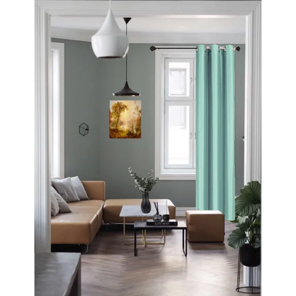 Gorgeous Home Linen (#32) Hotel Quality Silver Top Grommet Faux Silk Teal Thermal Foam Lined Heavy Thick Window Curtain 108" Length (1-Piece)