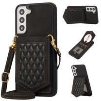 Case for Samsung Galaxy S21FE 6.4" 2022, Allytech Detachable Crossbody Strap Flip PU Leather Magnetic Button RFID Blocking Purse Wallet Stand Case for Samsung S21 FE, Black