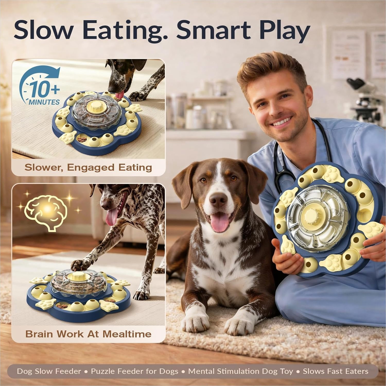 Dog Puzzle Toy, 3 Levels of Step-by-Step Challenge, Spin-to-Release Treat Dispenser, Slow Feeder & Mental Stimulation Enrichment Toy for Small Medium Large Dogs