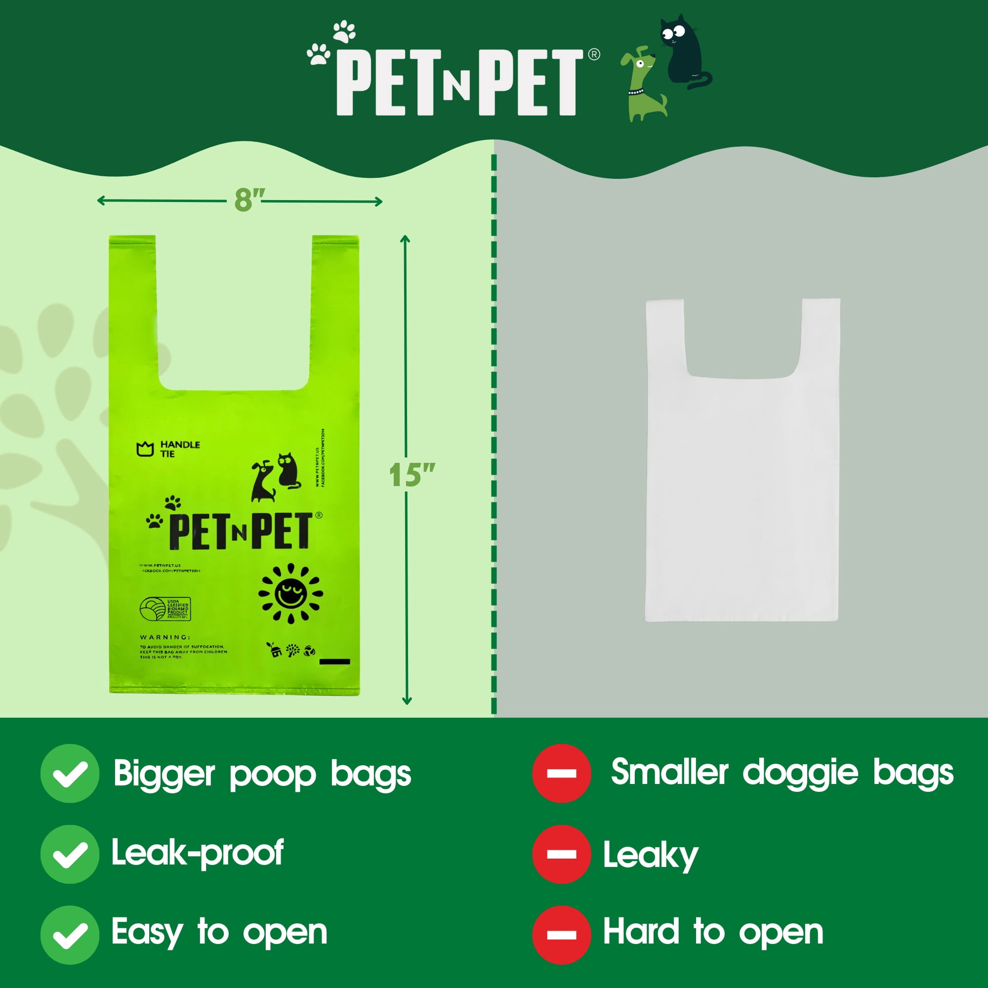 PET N PET Dog Poop Bags with Tie Handles 4 Value Packs 800 Count, USDA Certified 41% Plant-Based, Leak-Proof Dog Waste Bags, 8 x 15 Inches