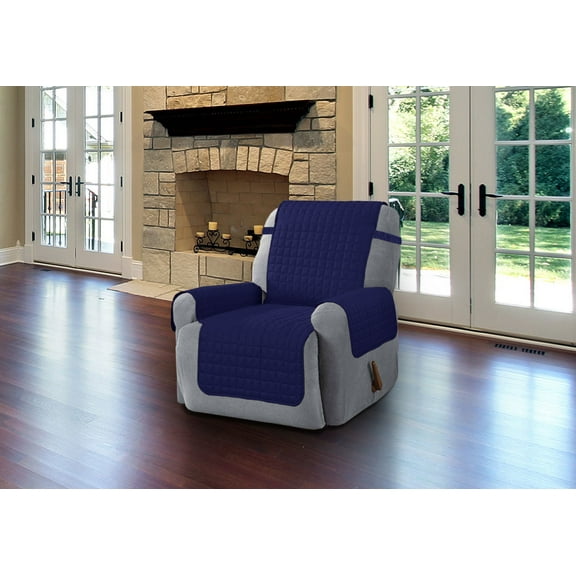 Quilted Microfiber Pet Dog Couch Sofa Furniture Protector Cover With Tucks & Strap (Navy, Recliner)