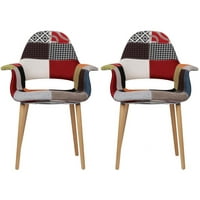 2xhome Set of 2 Multi-color Upholstered Organic Armchair Armchair Fabric Chair Patchwork Multi-pattern Light Brown... by 2xhome
