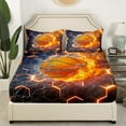 thumbnail image 3 of Basketball Bedding Set , Neon Honeycomb Bed Sheets Full, Sports Games Ice And Fire Ball Fitted Sheet For Teens Teensge, Geometric Hexagon Bed Set Basketball Decor Bedroom, Gold, 3 of 5
