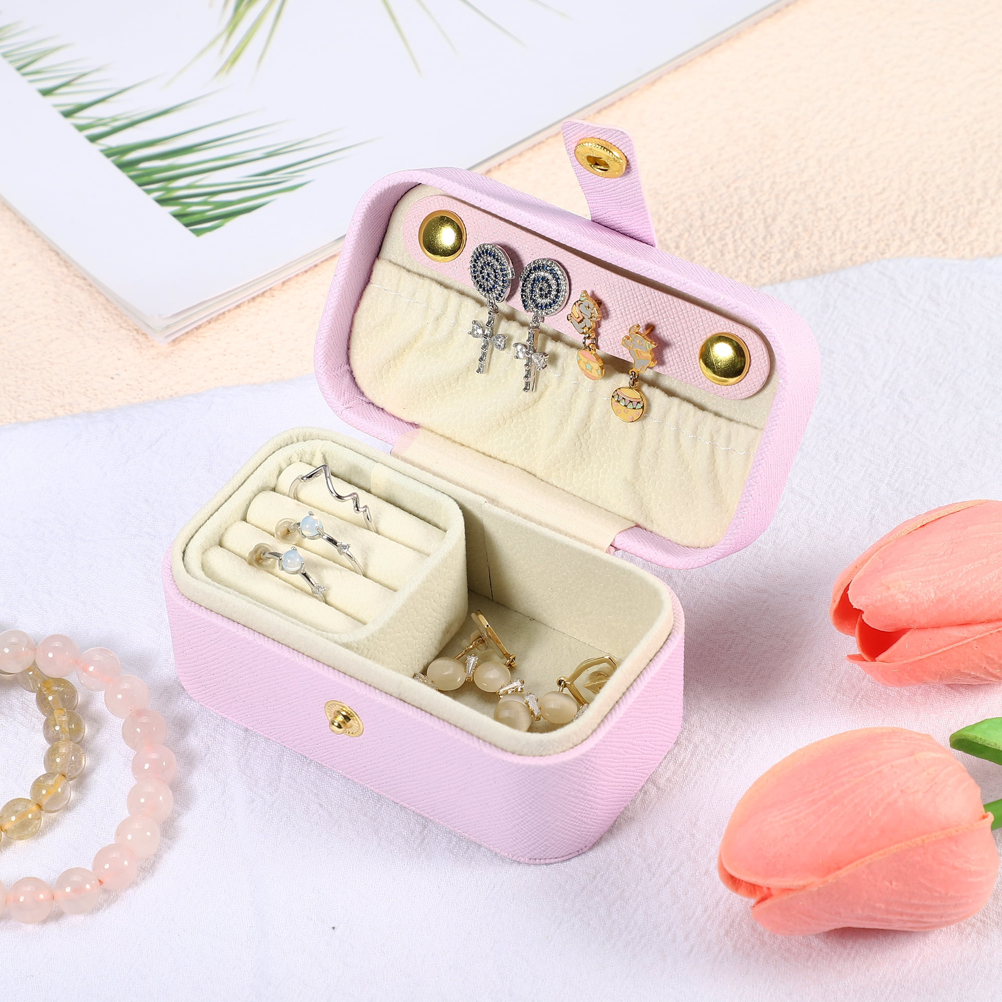 Unique Bargains 1pc Mini Elegant Square Jewelry Box for Travel Purple