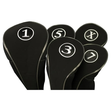 Black Golf Zipper Head Covers Driver 1 3 5 7 X Fairway Woods Headcovers Metal Neoprene Traditional Plain Protective Covers Fits All Fairway