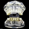 thumbnail image 2 of 14K Gold Plated Grillz Diamond-Cut Lower Bottom Teeth Four 4 Open Face Hip Hop Grills, 2 of 5