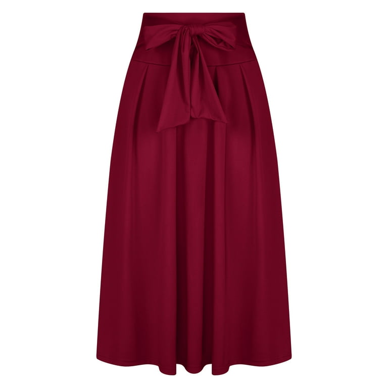 qolati Women's Elegant Maxi Skirts High Waist Bow Tie Front