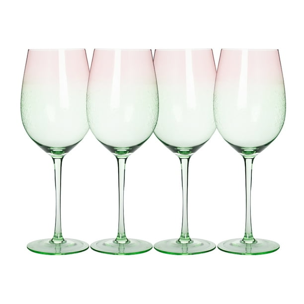 Set de 4 Copas de Vino de Cristal Verde/Rosa 465 ML