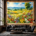 thumbnail image 6 of Sunlit Wildflower Meadow with Path and Blue Hills, Cheerful Cottagecore for Nature Lovers, Meadow Wall Art, Housewarming Gift, Tapestry Wall Hanging for Bedroom and Living Room, 6 of 7