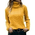 thumbnail image 2 of IMENGL Mode Couleur Unie Col Roulé Tricot Rétro Chandail à Manches Longues pour Femmes, Jaune TG, Taille m-TG, 2 of 5