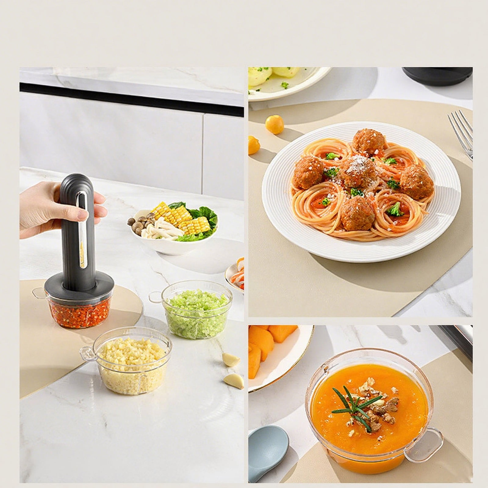 JingChun Small Cordless Food Processor Electric Vegetable Chopper,USB Rechargable Compact Meat Grinder with 2 Slicers for Baby Foods Kitchen,Mincing Pureeing Onion Garlic Chili & Spices