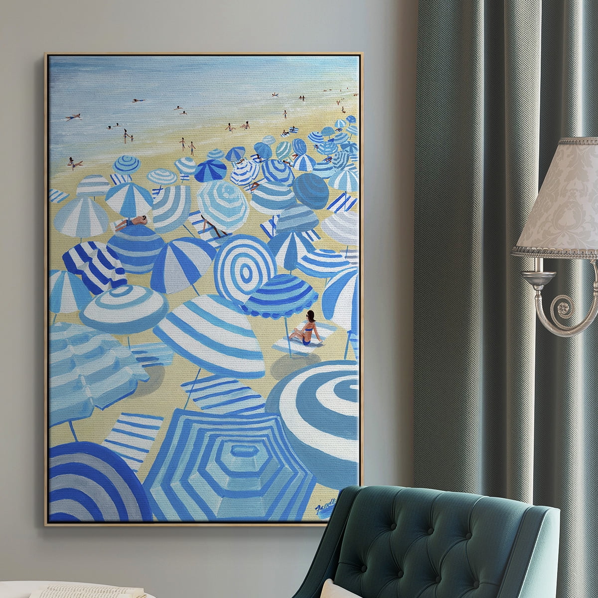 Sky Blue Beach Framed Premium Gallery Wrapped Canvas - Ready to Hang