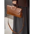 thumbnail image 3 of Genuine Cowhide Women Crossbody Bag, Glossy Crocodile Embossed Metal-Ring Top-Handle Purse, 3 of 5