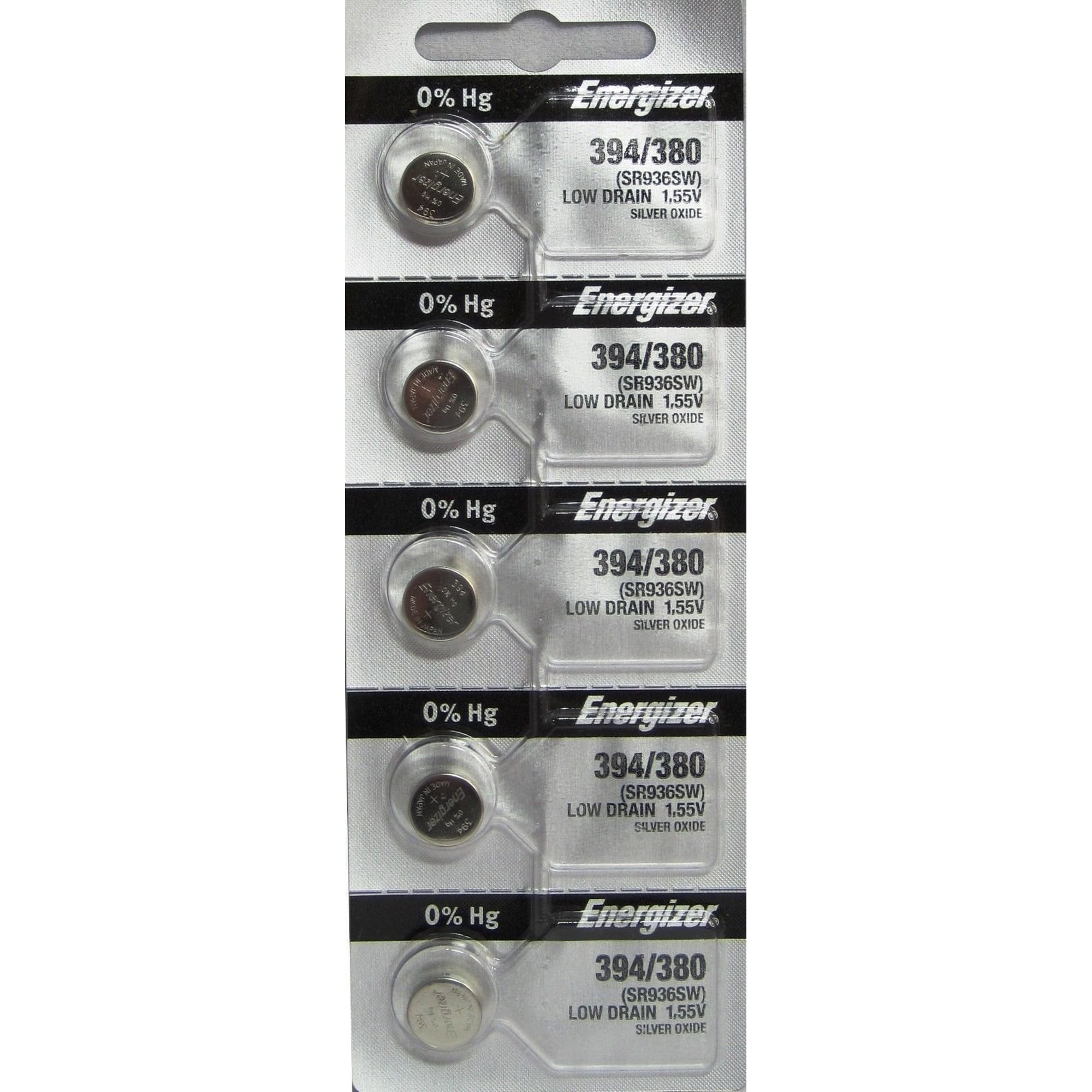 Energizer 394/380 (SR936W, SR936SW) Silver Oxide Watch Battery. On Tear Strip