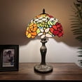 thumbnail image 3 of Tiffany Table Lamp Red Orange Stained Glass Rose Flowers LED Bulb Included for Living Room Dining Room Bedroom Bedside Office Hotel 19"H*12'W, 3 of 14