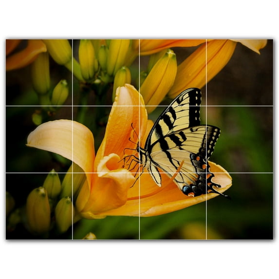Picture-Tiles.com: Butterfly Ceramic Tile Wall Mural WAL500303-43L. 32"W x 24"H using (12) 8" x 8" Ceramic Tiles-Satin Finish