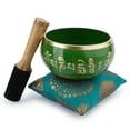 thumbnail image 2 of Ajuny Tibetan Buddhist Brass Singing Bowl - Arrow Design Green OM Bell Meditation Sound - 4 inch Diameter for Relaxation and Meditation Accessories - Stick and Cushion Included, 2 of 7
