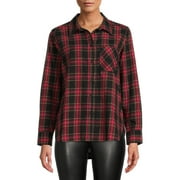 Time and Tru Women's Plaid Button Front Shirt
