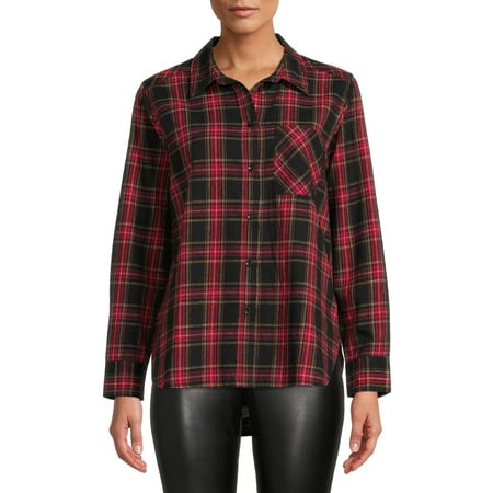 Time and Tru Women's Plaid Button Front Shirt