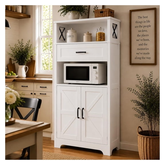 55 Inch Tall Pantry Storage Cabinet with Drawers and Barn Doors, Slim Kitchen Organizer with Shelves, Freestanding Dry Food Container, Space Saving Floor Standing Cupboard