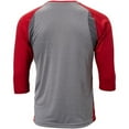 thumbnail image 3 of Extra Innings 3/4 Sleeve Baseball Shirt, Adult X-Large, Grey with Scarlet Sleeves, 3 of 3