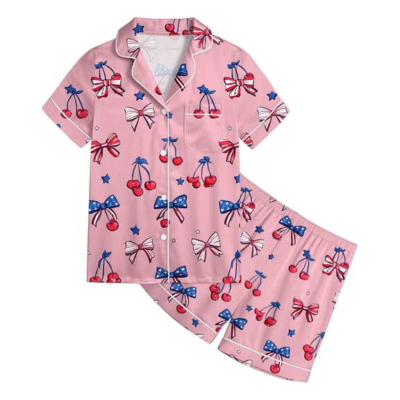LPKRT Little Kids Lounge Sets 250Th Anniversary Graphic Short Sleeve Shirt And Shorts Fashionable Casual Matching Clothing Set Pink 5-6 Years