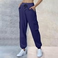 thumbnail image 4 of felwors Women's Fleece Cargo Sweatpants Y2k Comfy Casual Baggy Sweat Pants Warm High Waist Workout Jogger Pants with Pockets Navy, XXL, 4 of 8