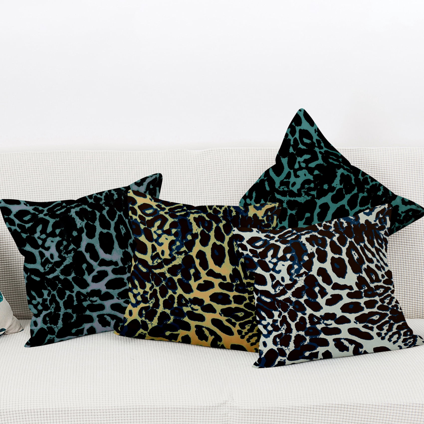 Modern Linen Throw Pillow Covers,Set of 4 20x20 Inch,Leopard Cushion Cases for Home Decor Sofa Couch Living Room Car
