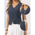 thumbnail image 2 of DARING DIVA Women's Stylish Vest Tops Linen Striped Business Waistcoat M Navy Blue, 2 of 7