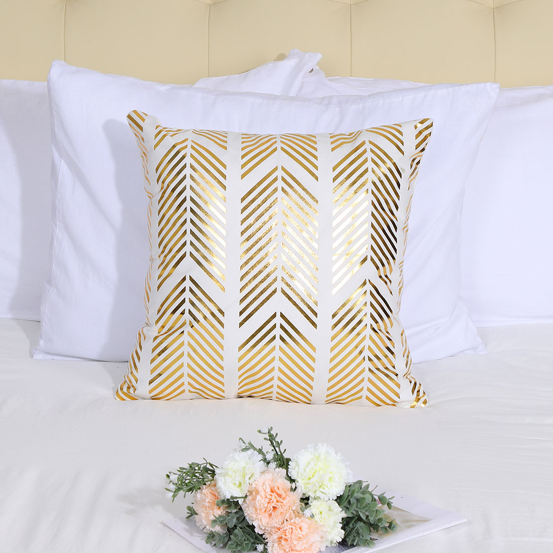 Unique Bargains Gold Foil Print Decorative Throw Pillow Cover 18" x 18" #21