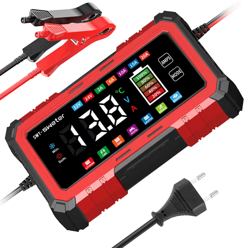 SENLINK 20A Smart Car Battery Charger 12V/24V Automatic Battery Maintainer Desulfator Compatible with LiFePO4 AGM Gel & Lead-Acid Trickle Charger for Truck Motorcycle RV Boat