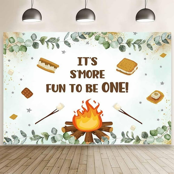 7x5FT S'More 1st Birthday Backdrop S'More Fun to Be One Birthday Photography Background S'mores Camping Birthday Party Decorations Banner Supplies Cake Smash Photo Props