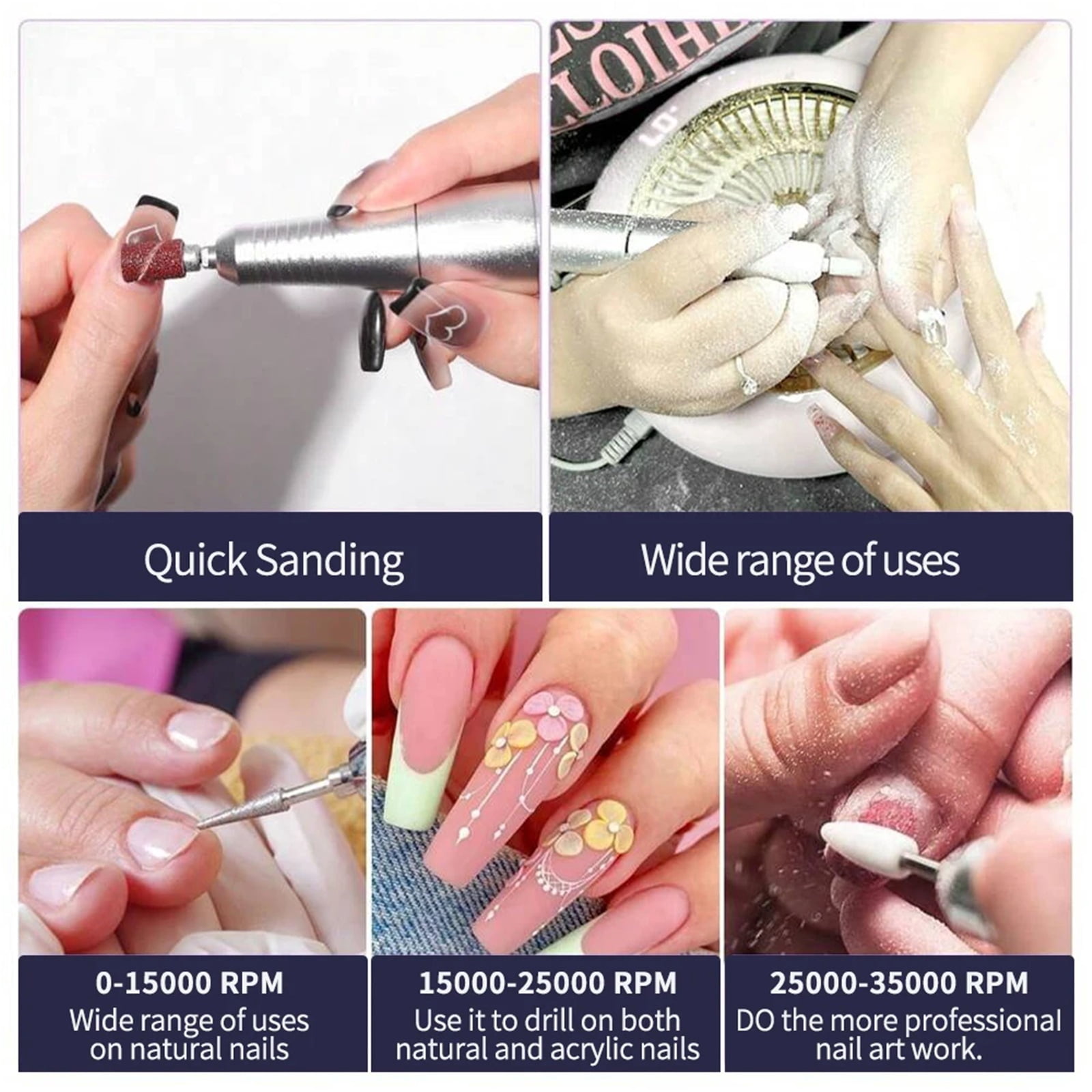 Nail Drill 35000rpm Professional Lathe Machine Milling Cutters for Manicure Electric Sander File Gel Nails Drills Motor Polishe