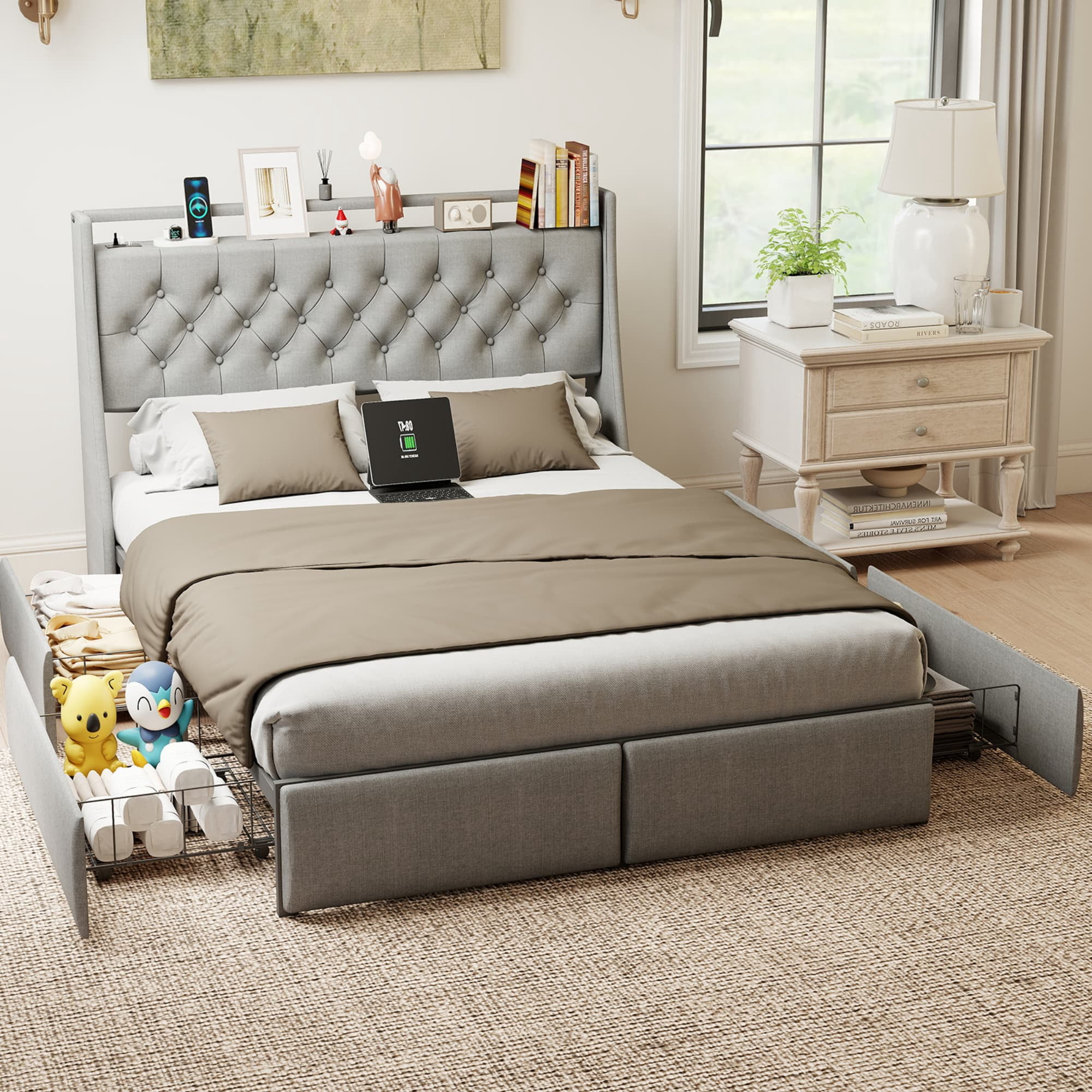 Ikea Bed frame, gray, Lönset Full/Double size, without mattress