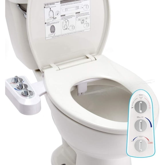 Bidet Attachment for Toilet, Self Cleaning Dual Nozzle, Hot & Cold Water  Non- Mechanical Bidet Toilet Seat for Rear or Female Washing Sanitizing, Adjustable Water , White