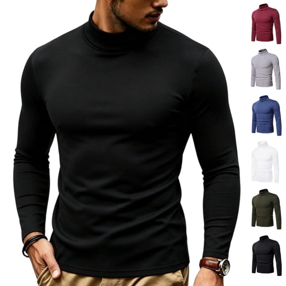 Yifymode Mens T Shirt Long Sleeve Basic Mock Turtleneck Pullover Thermal Solid Tops | Undershirt,Slim Fit,Casual Wear,Office Work,Lightweight