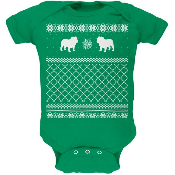 Bulldog Ugly Christmas Sweater Kelly Green Soft Baby One Piece - 3 month