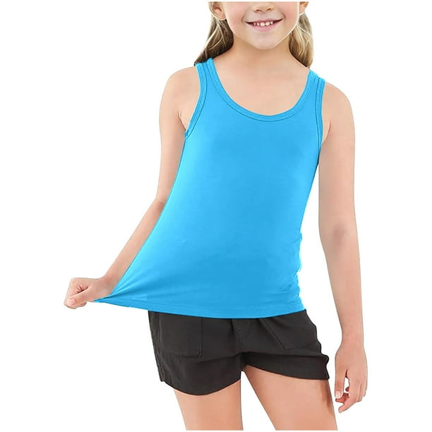Penkiiy Chicas Tank Top, Cuello Redondo Suave Sin Mangas Camiseta Atlética para Niño 6 Años Azul