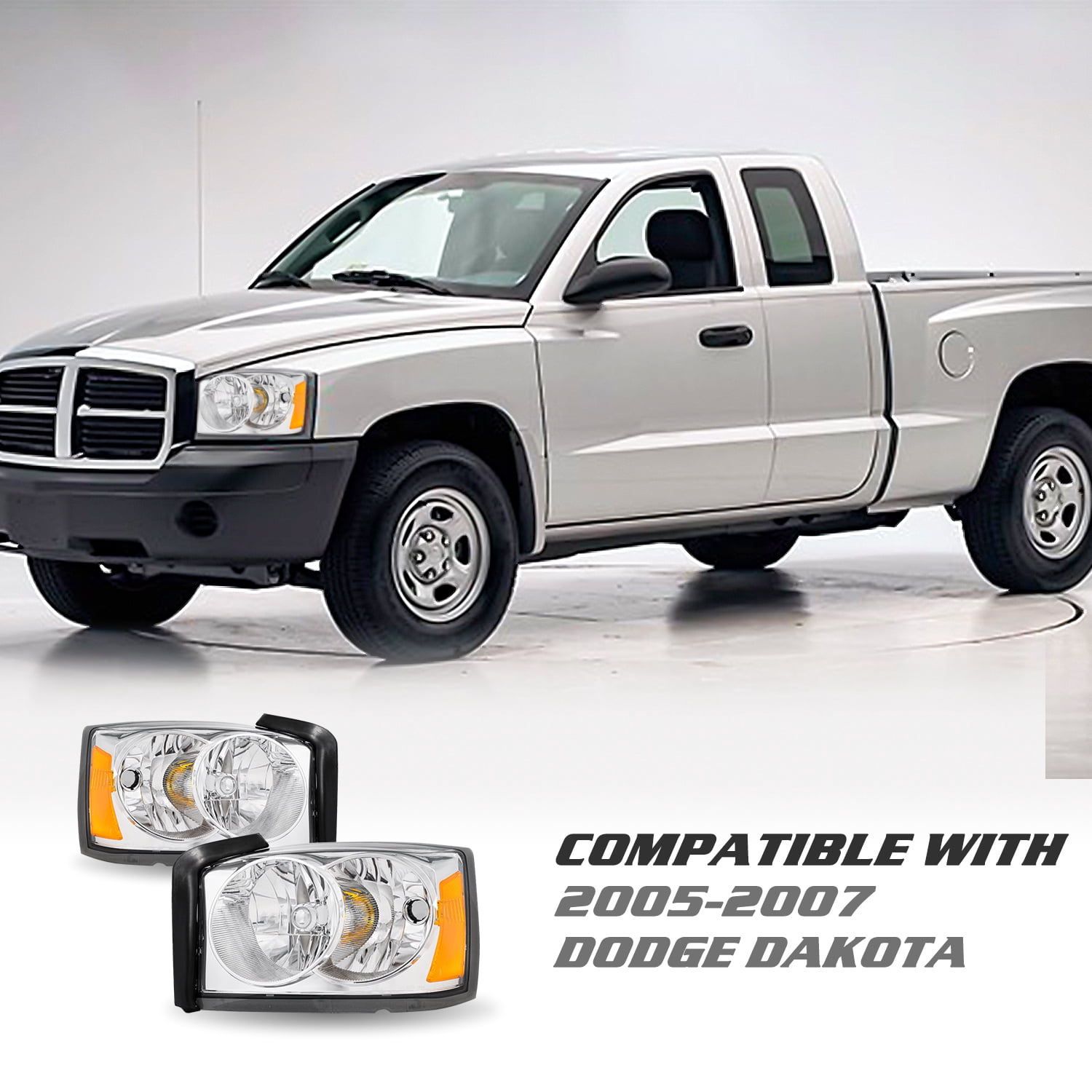 For 2005 2006 2007 Dodge Dakota Headlights  Amber Headlamp Left+Right 05-07