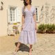 thumbnail image 3 of Gibobby Vestido Mujer Casual de Playa Verano Mujeres Casual Fashion vestido Floral imprimió Bohemia V cuello elegante Sexy vestido A Line manga corta Casual Mid(Morado,G), 3 of 5