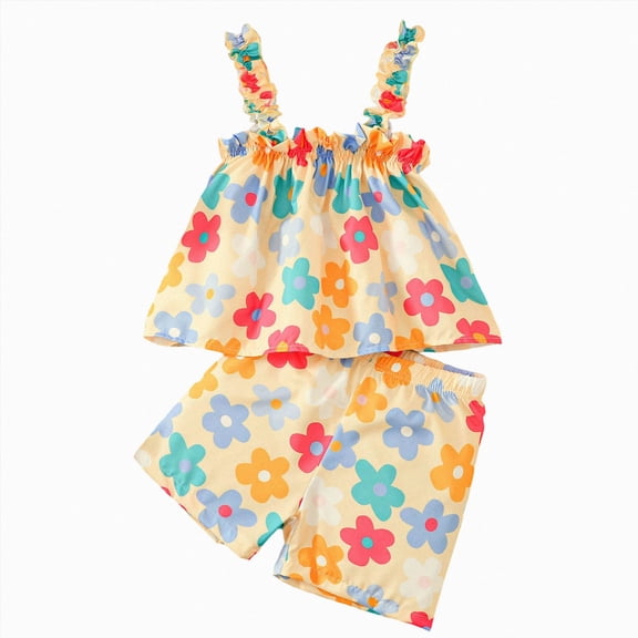 CAICJ98 Toddler Baby Girl Clothes Knit Sleeveless Tops Shorts Cute Summer Spring Outfits Infant Baby Girl Clothing Set Toddler Girls Outfits (Yellow,18-24 Months)