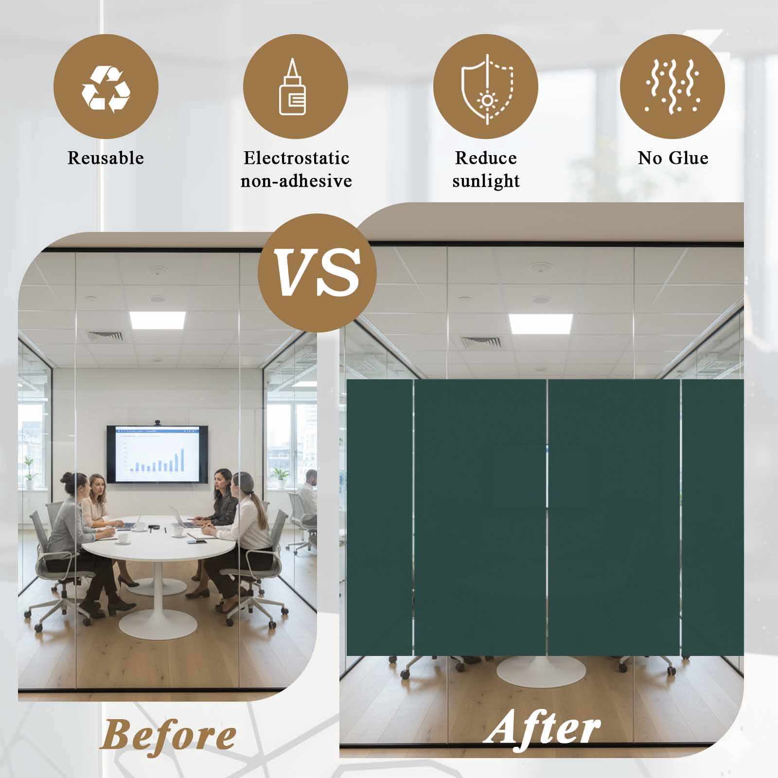 Solid Color Window Privacy Film Deep Green Decorative Glass Window Film UV Blocking Static Cling Non-Adhesive Sticker Covering for Home Door 17.7 x 78.7 inches