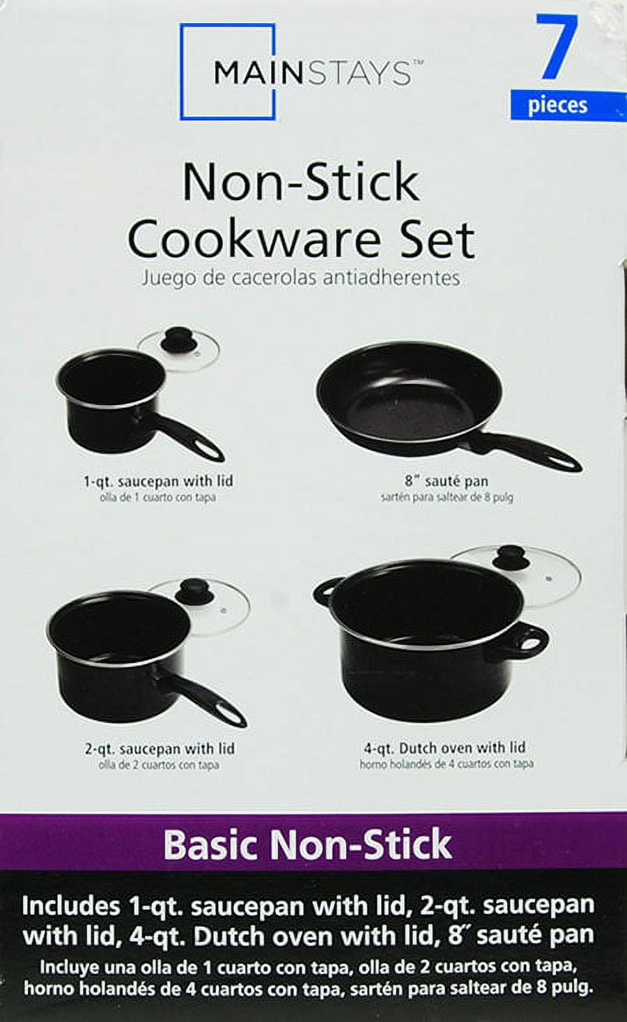 Mainstays 7 Piece Nonstick Cookware Set, Black