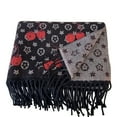 thumbnail image 4 of Women's Double Sided Cherry Print Scarf, Versatile Wrap and Shawl, Soft Faux Wool Neck Warmer, Lightweight Winter Scarf, All Season Fashion Accessory, Two Way Wear Scarf - Black, 4 of 4