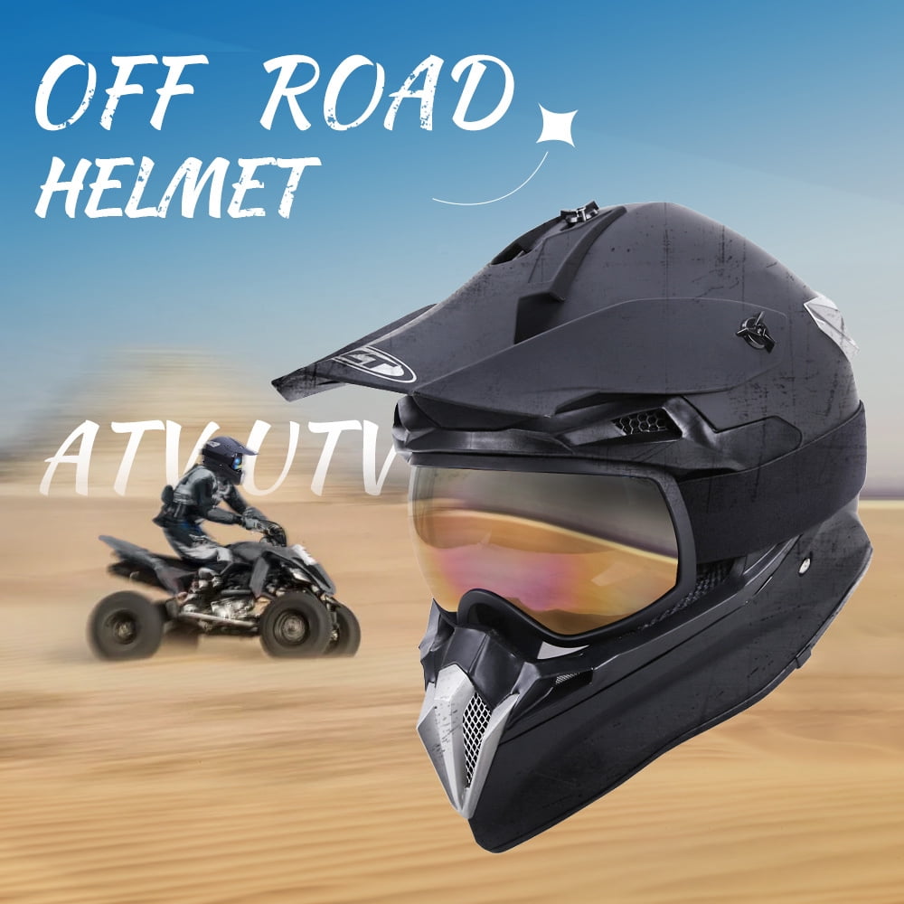 Oumurs DOT Motocross Motorcycle Helmet, Black ABS, Open Face, Unisex Adult with Goggles, Gloves, Mask