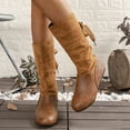 thumbnail image 2 of Slouchy Wide Mid Calf Boots for Women Bride Wedding Leather Suede Fashion Bow Lace up No Heel Tall Boots, 2 of 7