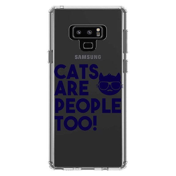 DistinctInk Clear Shockproof Hybrid Case for Samsung Galaxy Note 9 - TPU Bumper Acrylic Back Tempered Glass Screen Protector - Cats Are People Too