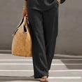 thumbnail image 5 of pstuiky Two Piece Sets for Women Summer Solid Color Cotton Linen Sets Batwing Sleeve V Neck Button Shirts and Wide Leg Pants Set Matching Lounge Set Casual Outfit Black,L, 5 of 9