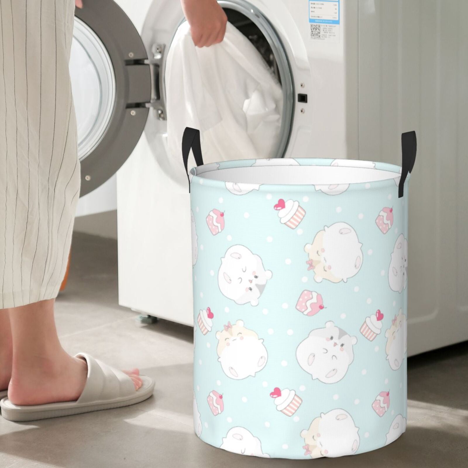 Large Laundry Basket with Handles - Cute Cartoon Hamster Cake Kids Baby Dirty Clothes Laundry Hamper for Bedroom Aesthetic